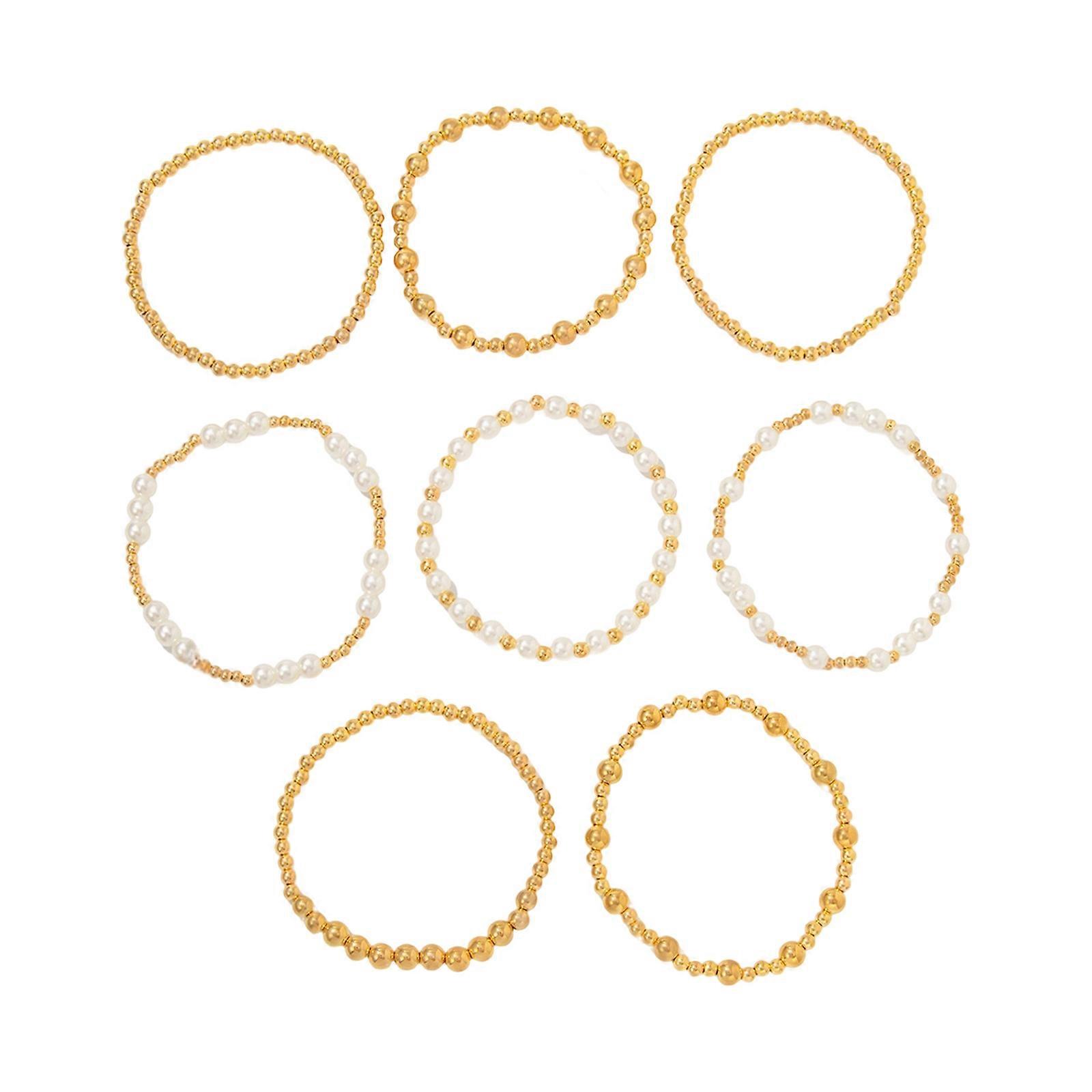 Adjustable Multiple Chain Crosses Pendant Bracelet Set With Irregular Imitation Pearls Hip Hop Styles Accessories Multicolor