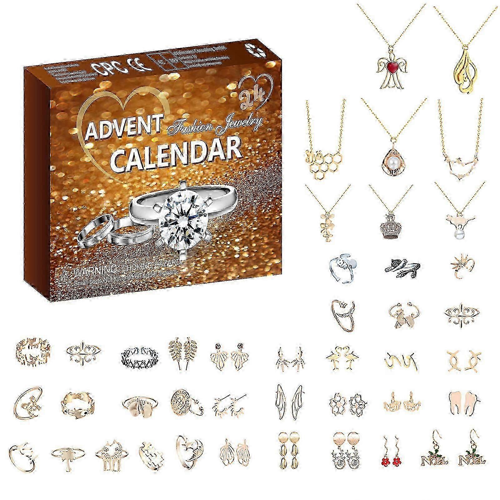 アドベントカレンダー 2024 クリスマスパーティー 指輪 イヤリング ネックレス 24日間カウントダウン お祭り気分を高めるジュエリーキット