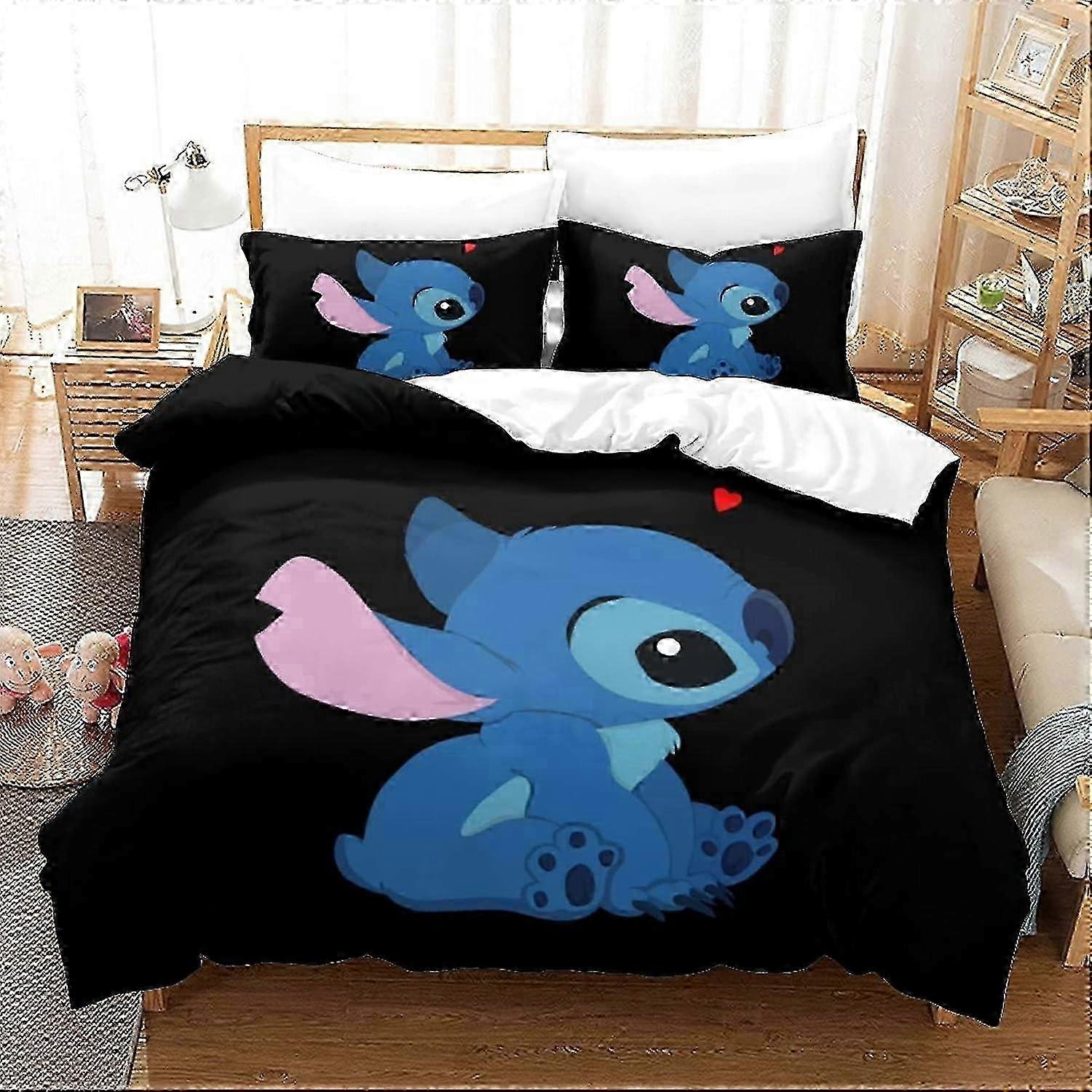 Stitch Lilo & Stitch Bedding Set Animated Characters Soft Microfiber Kids Duvet Cover Set with Zipper Closure King 135*200 CM ws