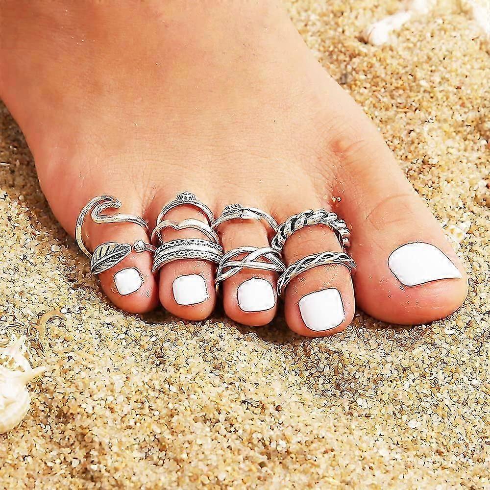 女性のためのつま先リングパック ティーンガールズフットトゥリングのためのシルバートゥフィンガーリング 夏のサンダルビーチのためのオープンボヘミアンジュエリー 彼女の贈り物