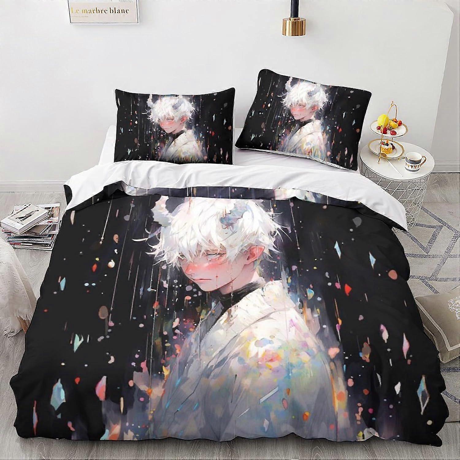 LikeEj Animes E Mangás Capa Edredom 3D Fantasia Impresso Roupa de Cama Set 3Pcs Microfibra Capa Colcha Anime com Zíper Fechamento Duplo