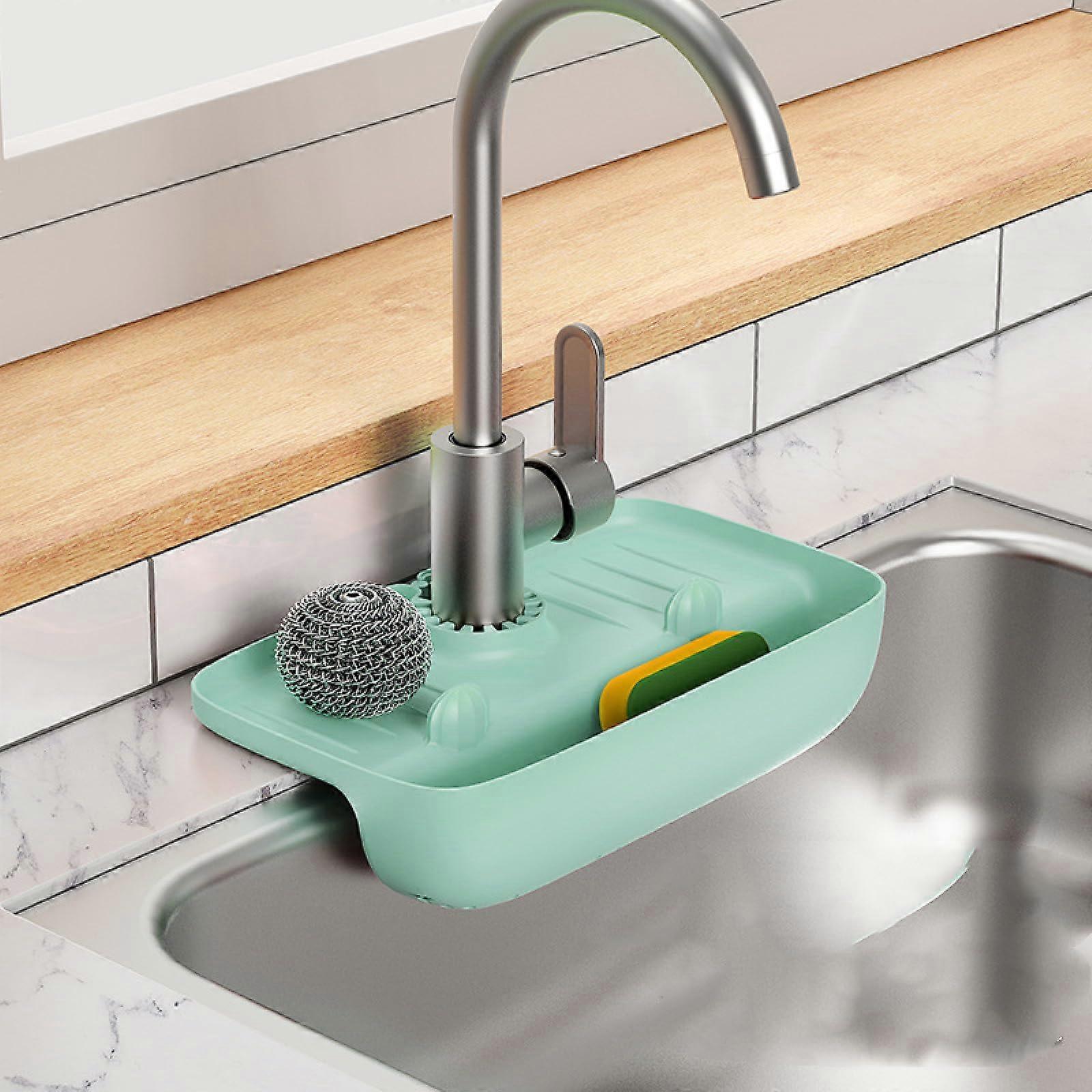 Faucet Drain Rack Sink Collection Mat And Countertop Mat Kitchen Rag Sponge Wipe Drain Storage Rack Model 105 Light Blue