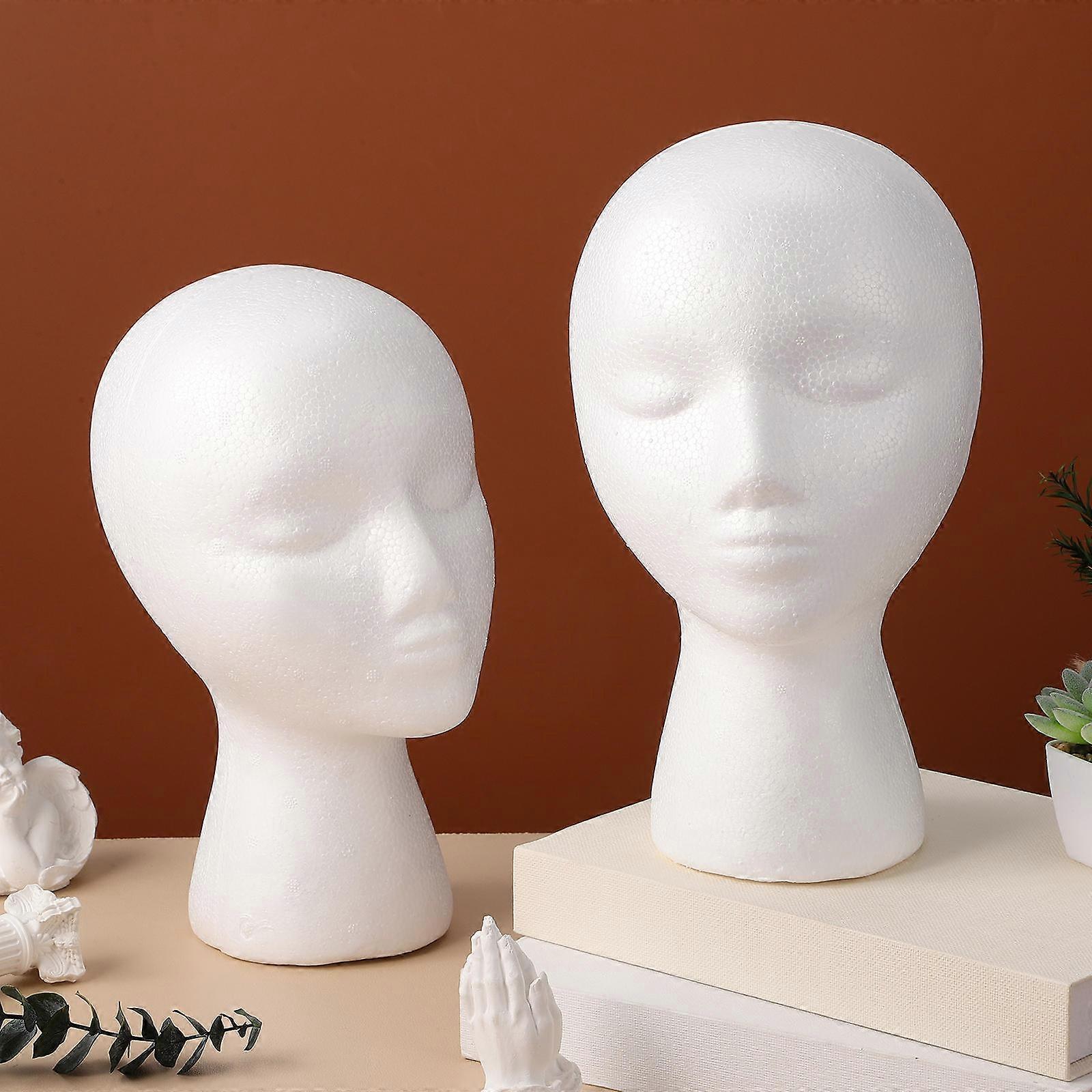 Display Head Model Foam Mannequin for Salon 2Pcs White Set