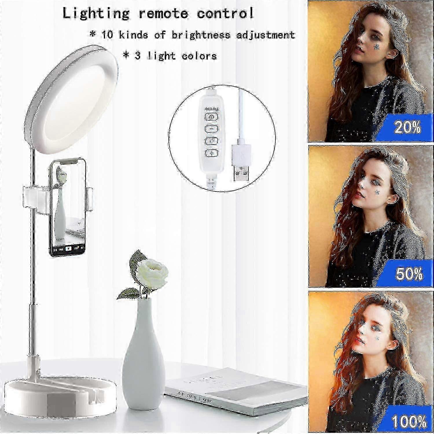 w Led Ring Light Foldable Fill Light With Mirror Mobile Phone Holder With 3 Lighting Modes Scalable Fo