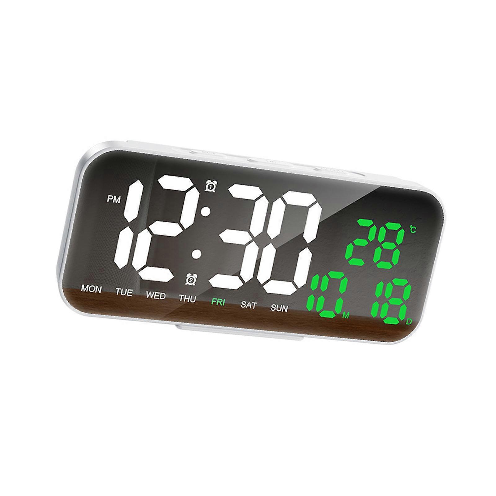 Digital Mirror Clock Temperature Date Week Display Double Alarm Drowse Function Clock USB Type C Charging Wall Mount Installation Multicolor