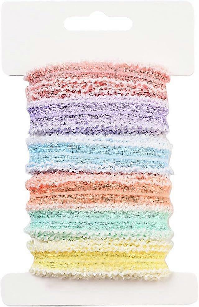 18 Yards Pastel Rainbow Ribbon Wired Colored Pleated Ruffle Ribbon Trim Polyester Colorful Wavy Edge Mesh Fabric Ribbons for Sewing Making Crafts Dres