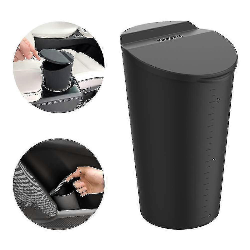 سلة مهملات صغيرة للسيارة بغطاء وجيب باب للسيارة والمنزل والمكتب - أسود