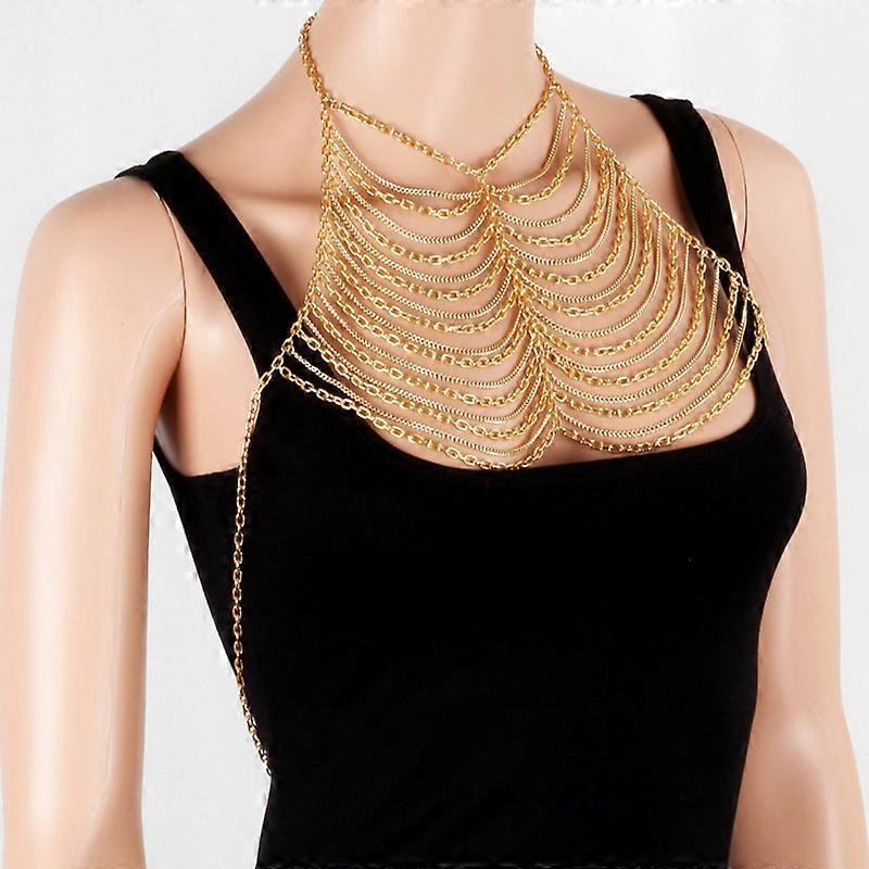 Multi-layered Women Dainty Body Chain Fashon Gold Necklace Jewelry Festival Outfit