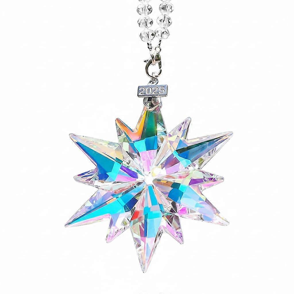Crystal Snowflake Ornament with Rainbow Facets for Elegant Christmas Tree and Gift Box