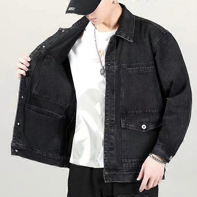 New Spring/ Fall Men's pocket Jacket Retro Cargo Jean coats Solid Denim Jackets