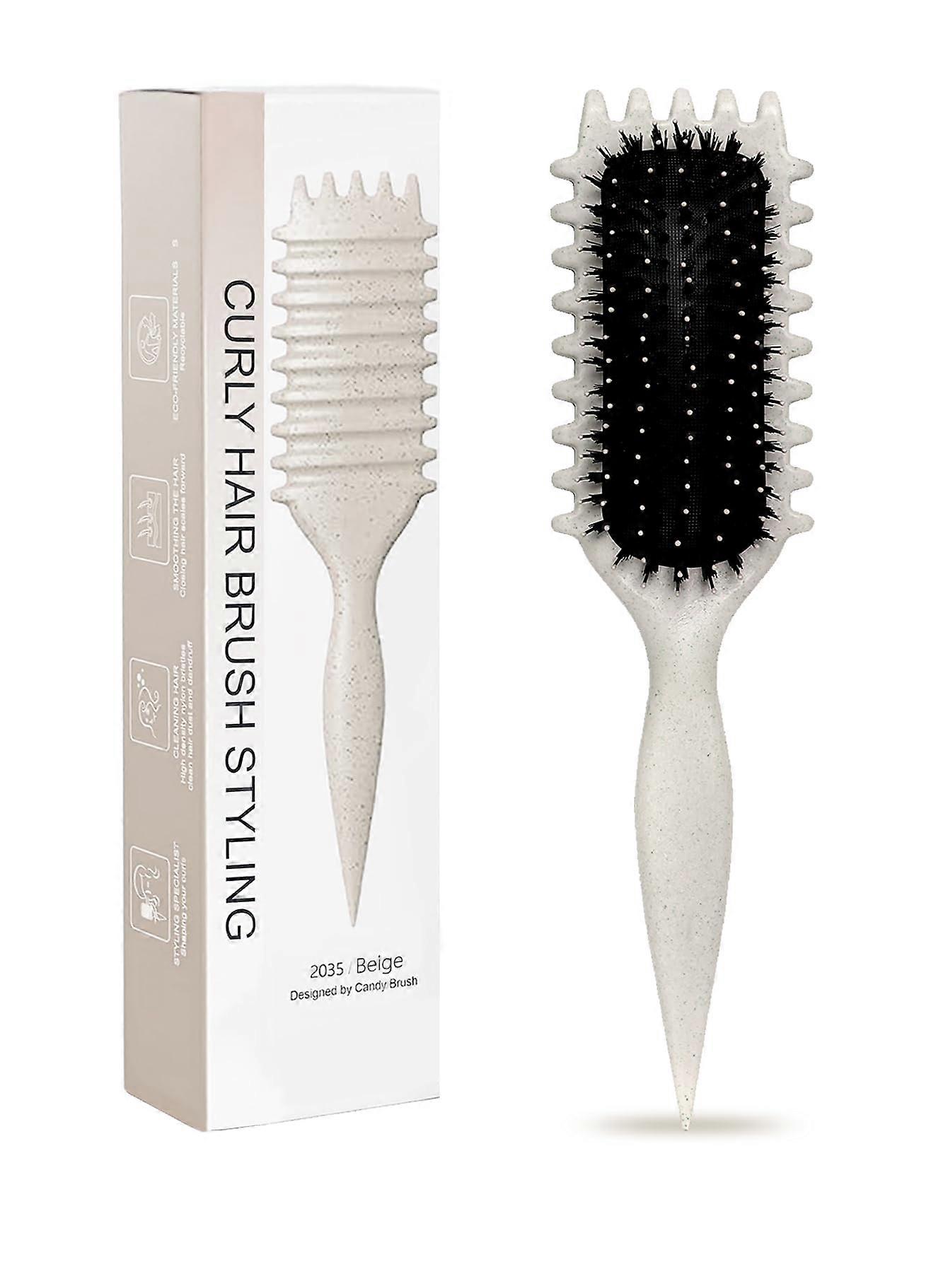 Beige Curl Defining Brush for 2A4C Curly Hair, Detangling Wet or Dry Curls, AntiFrizz Styling