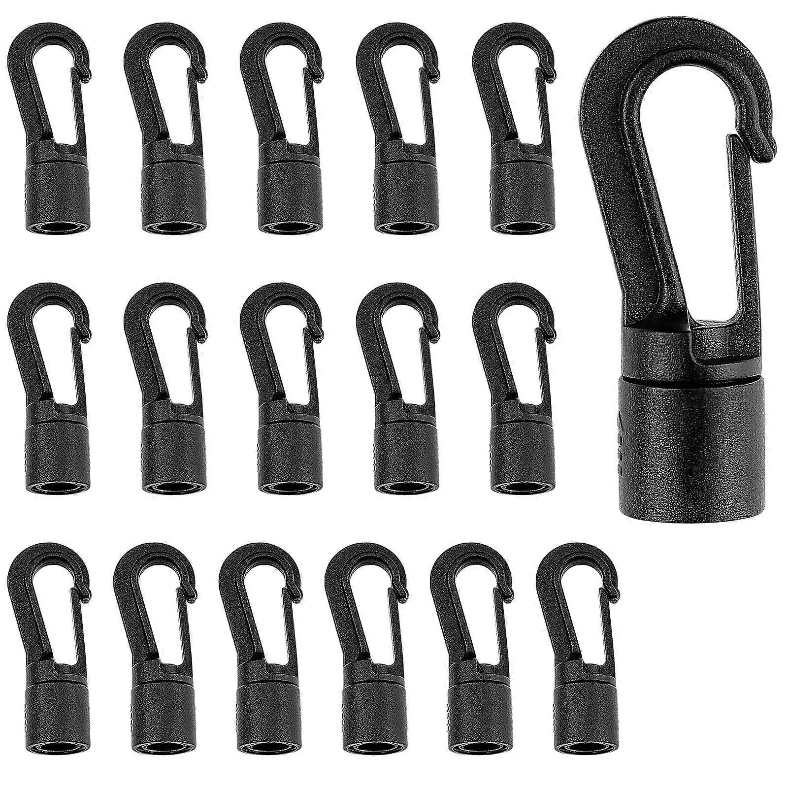 Bungee Cord Hooks Black Plastic Shock Cord End Hooks 1/4 to 5/16 Inch Impact and Corrosion Resistant 16 Pcs