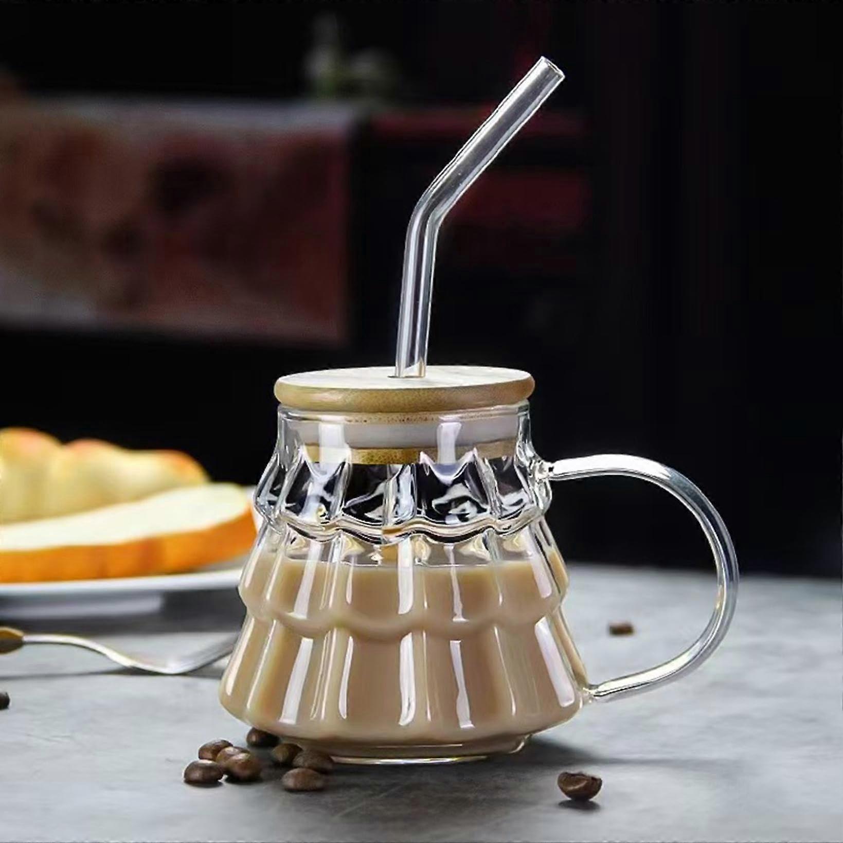 Glass Coffee Mug with Handle, Elegant Geometric Design, Thick Base, Clear Drinkware for Home