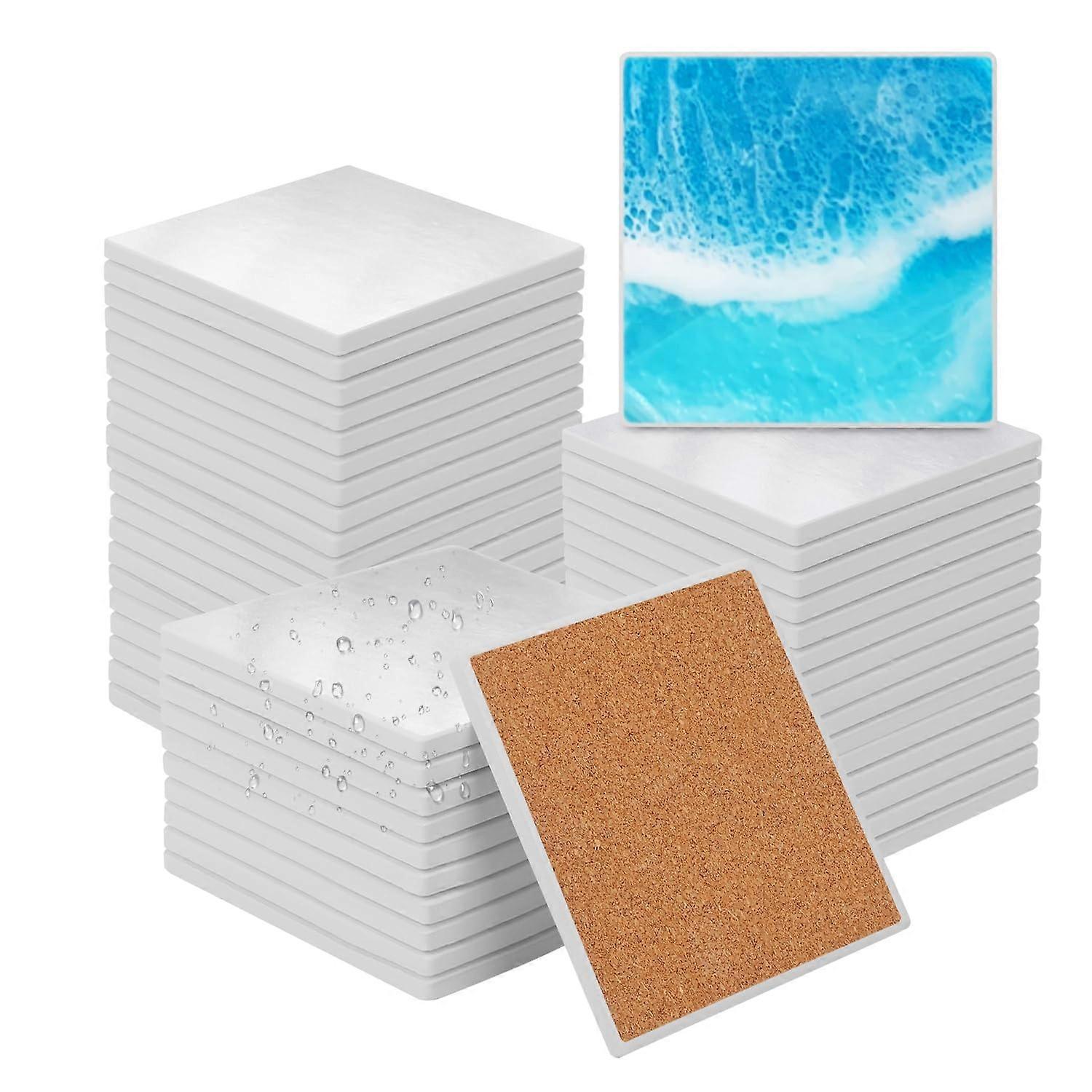 52 Pcs Sublimation Ceramic Coasters 4 Inch Square with Cork Backing for DIY Heat Transfer Crafts