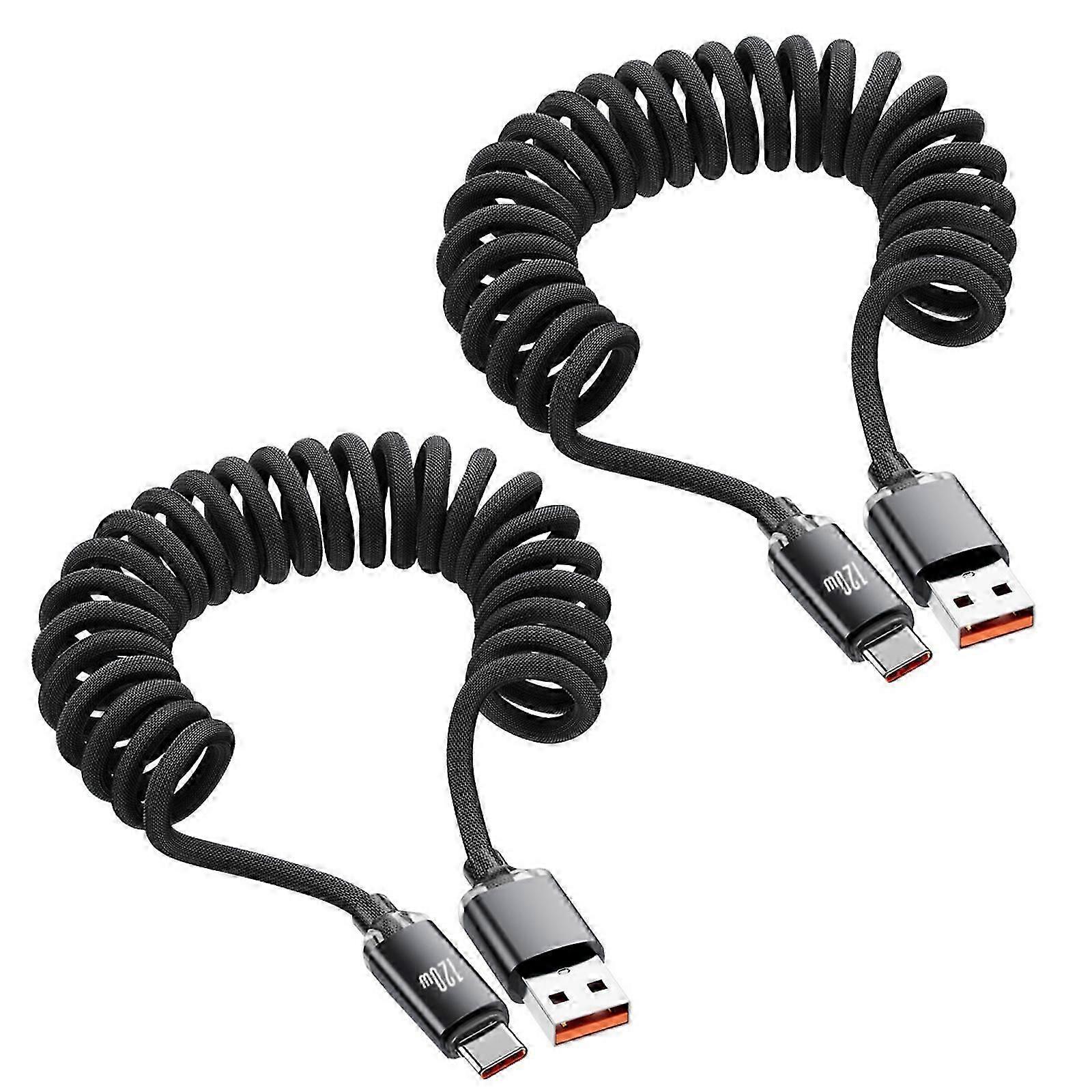 120W USB A to C Power Cable, Flexible Spring Design, Fast Charging & Data Transfer, Red