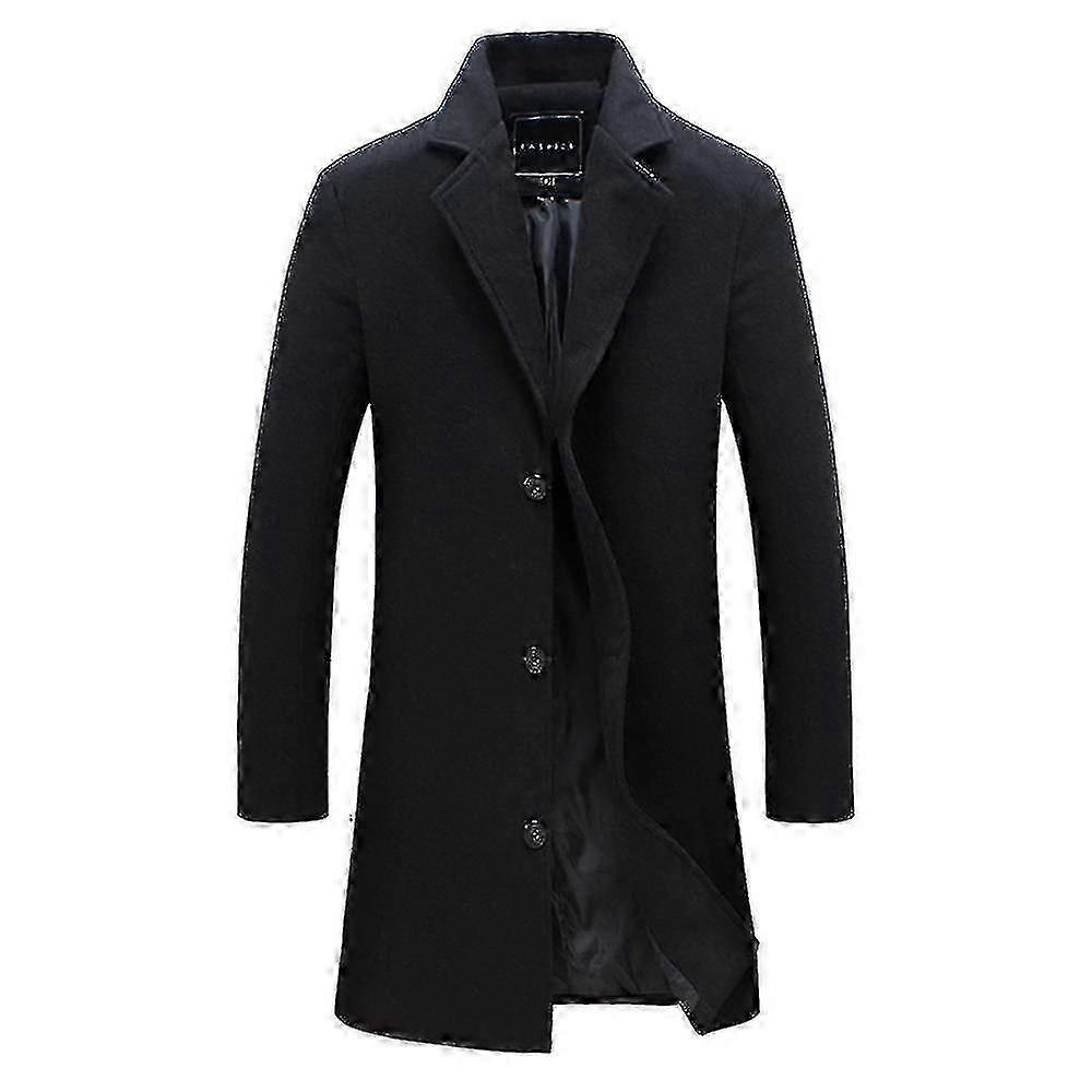 Men Solid Lapel Neck Overcoat Casual Winter Warm Long Sleeve Outerwear Coat