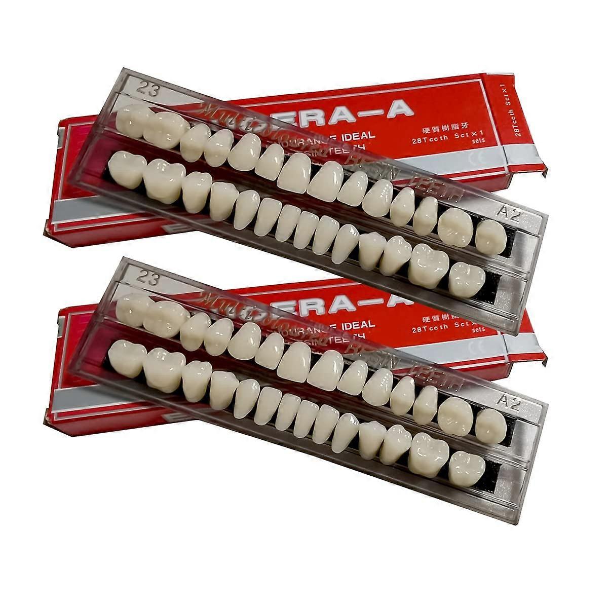 56 Pcs False Teeth Acrylic Resin Denture Teeth Set A2 Shade Upper and Lower for Replacement or Halloween