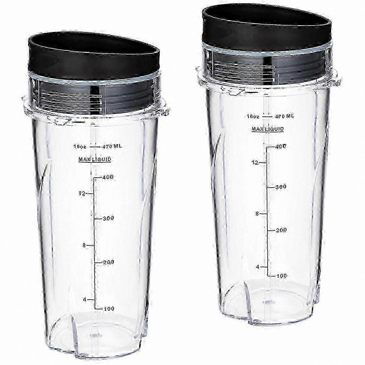 16oz Blender Cups with Lids, Replacement for Compact Personal Blenders - 2 Pack