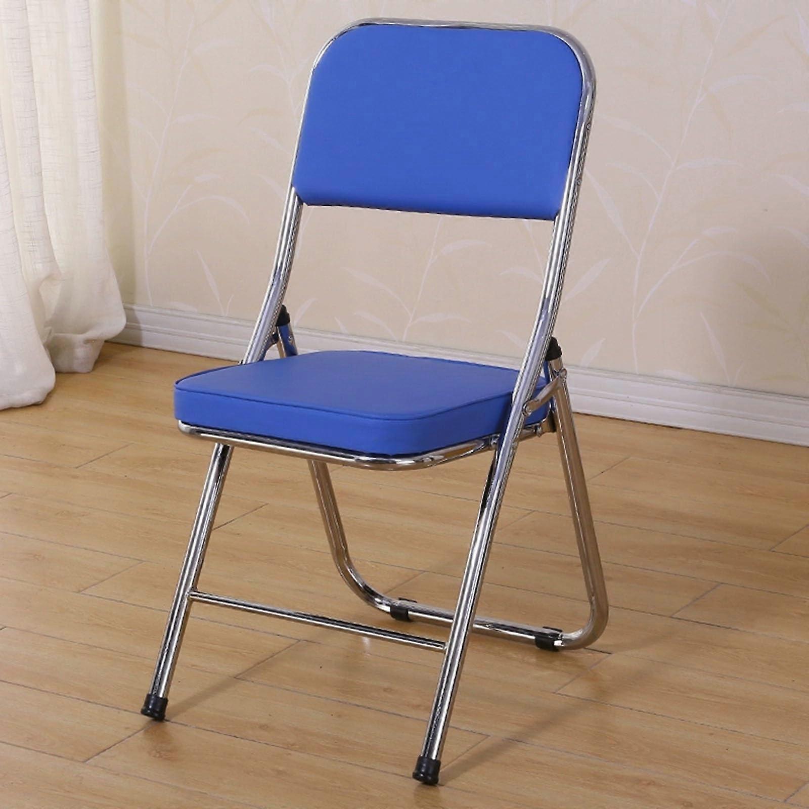 Ergonomic Folding Office Chair with PU Leather,  Back, Triangular Support, Blue 45x46x80cm
