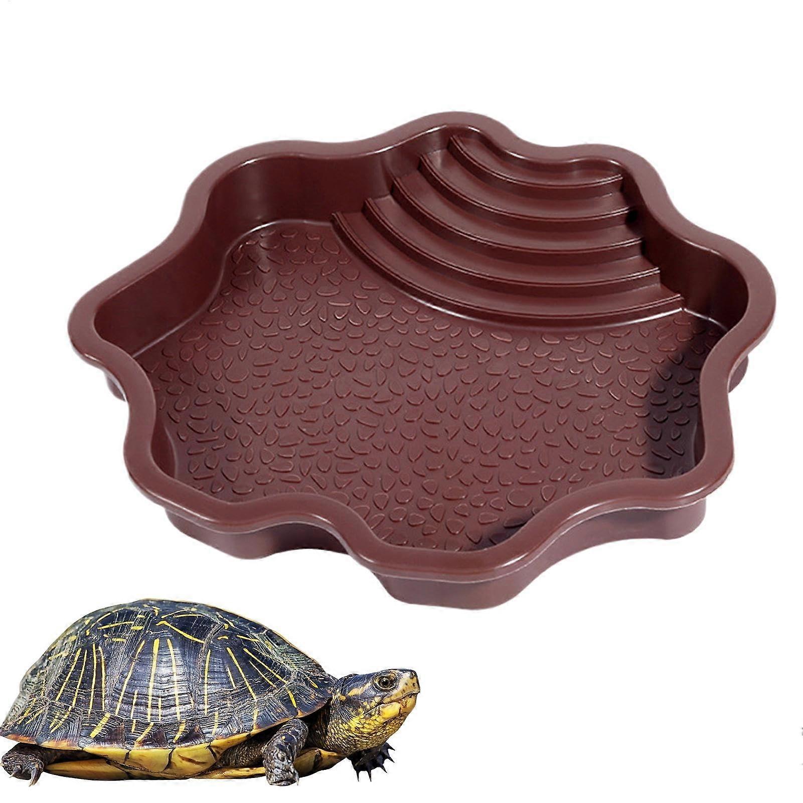 Turtle Basking Platform with Ramp and Reptile Feeding Dish, AntiSlip Design, Red Brown