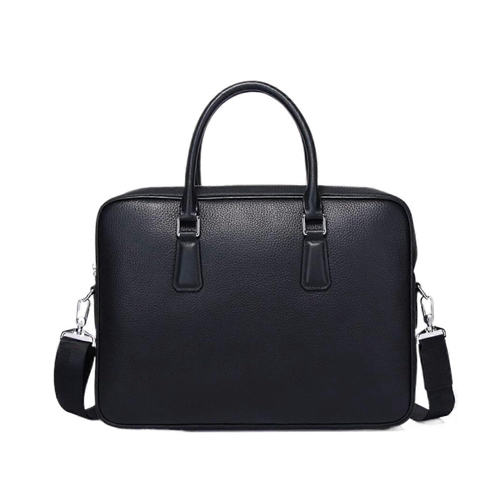 Leather Laptop Shoulder Bag for Men with Adjustable Strap, Messenger Briefcase Black