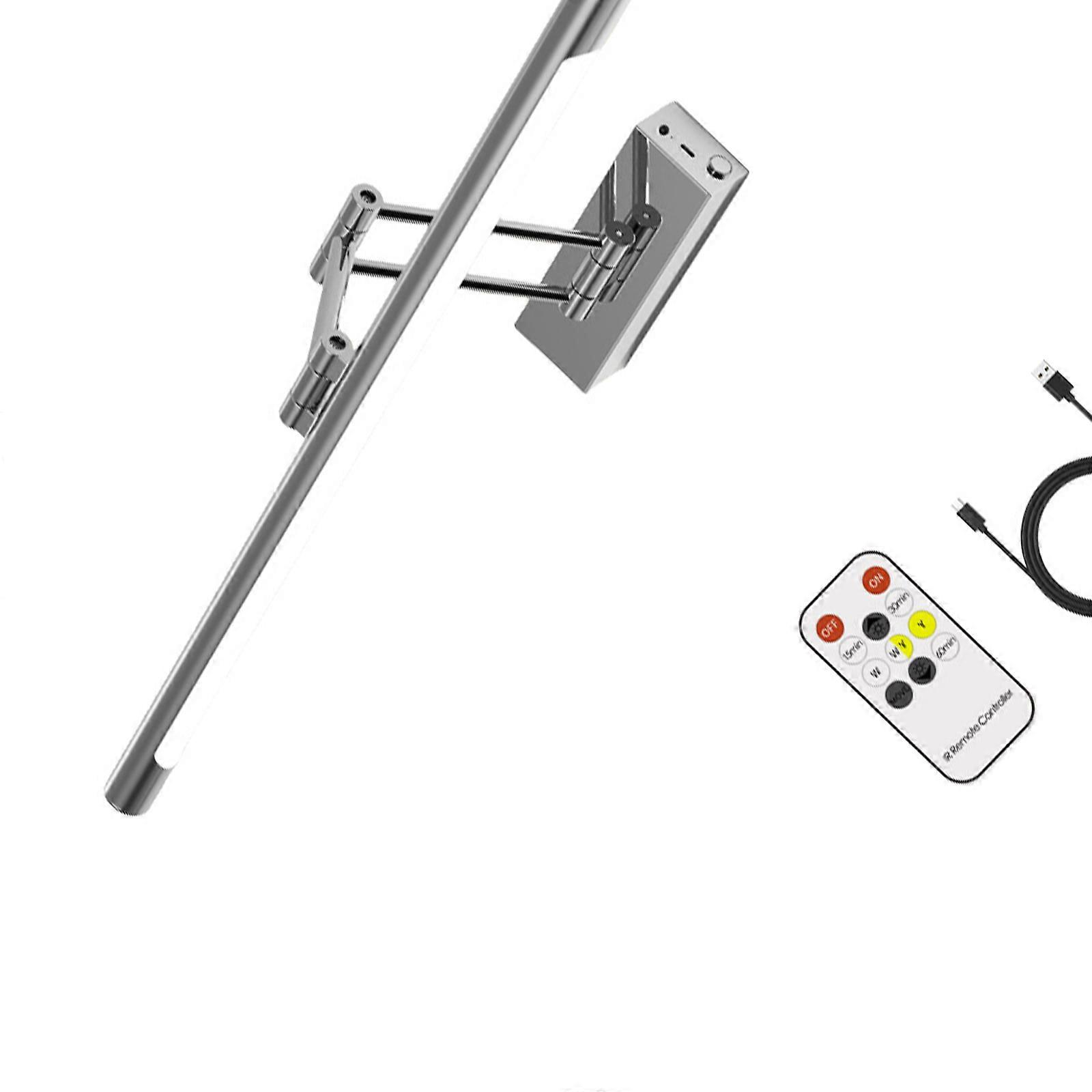 Adjustable LED Light Bar for Mirror 16/24inch Rechargeable Remote Control Three Color Temperatures Five Brightness  silver