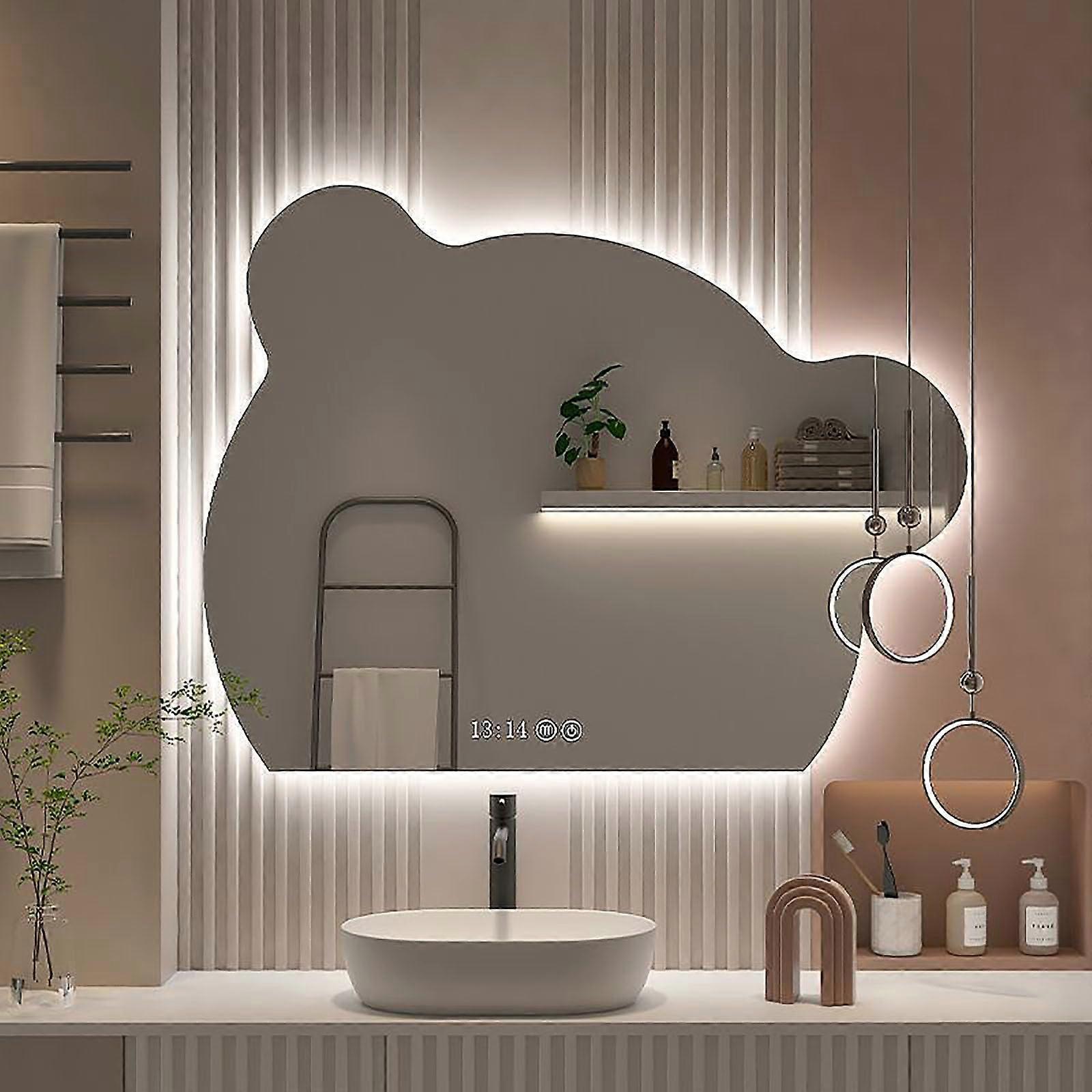 LED Bathroom Mirror with AntiFog Touch Control, Dimmable Irregular Wall Mounted Vanity 80x96cm