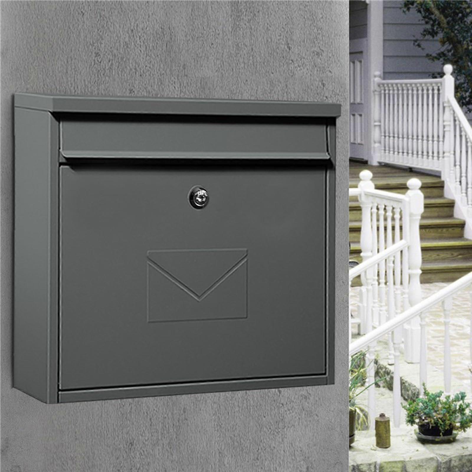 Rustic Wall Mount Mailbox with Secure Key Lock, Weatherproof Metal Postbox for Home or Garden