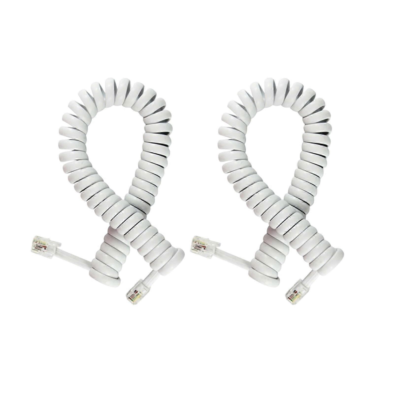 Telephone Handset Cord 10ft RJ9 4P4C Coiled Extension Cable White Tangle 2 Pack