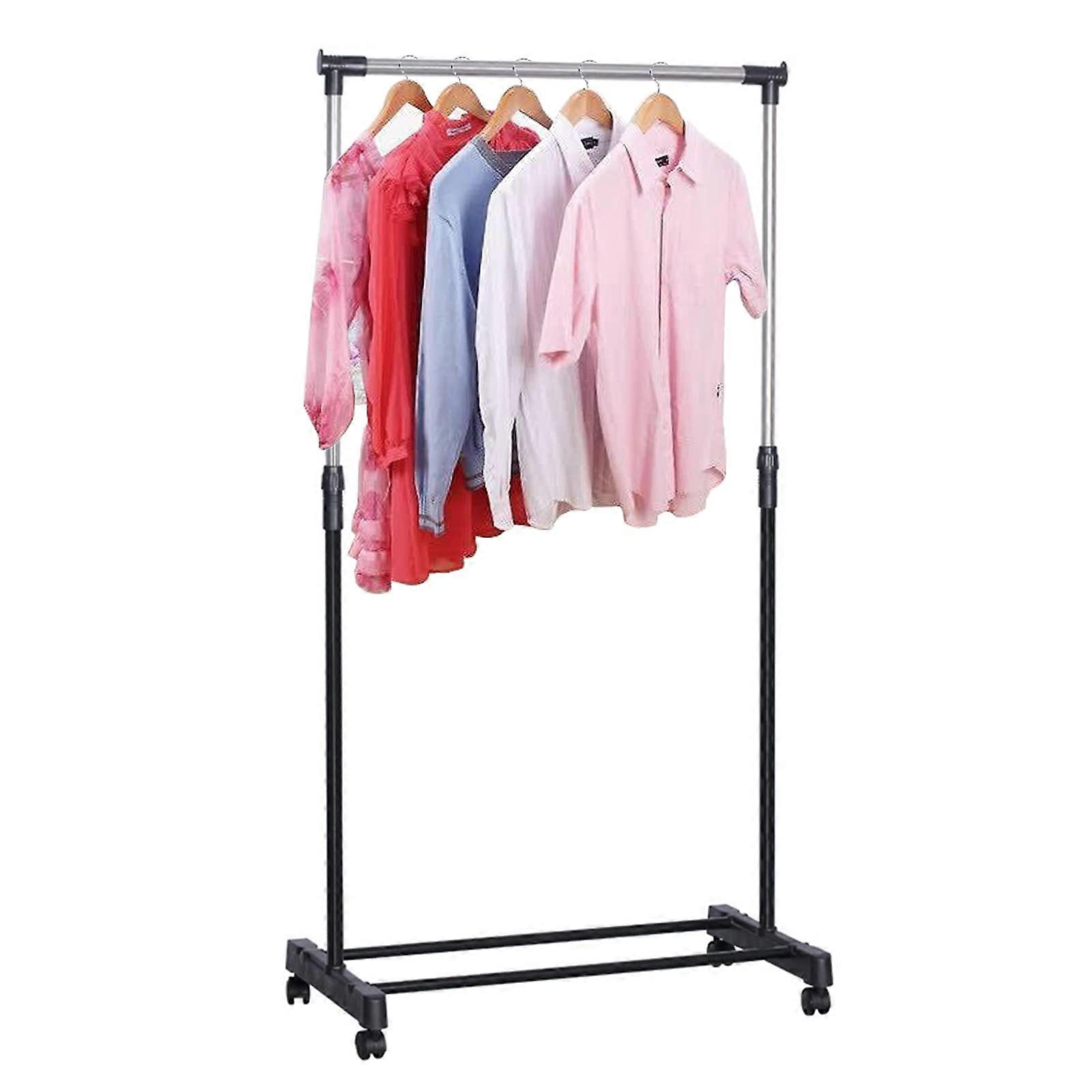 Adjustable Clothes Rack with Wheels, Height Adjustable Garment Rack with Shoe Storage, 22lbs Load