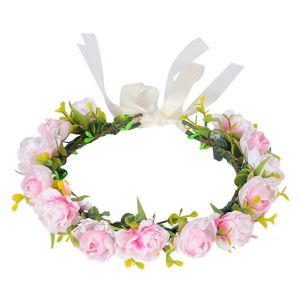 Bride Wedding Headpiece Floral Simulation Flower Headband for Pink