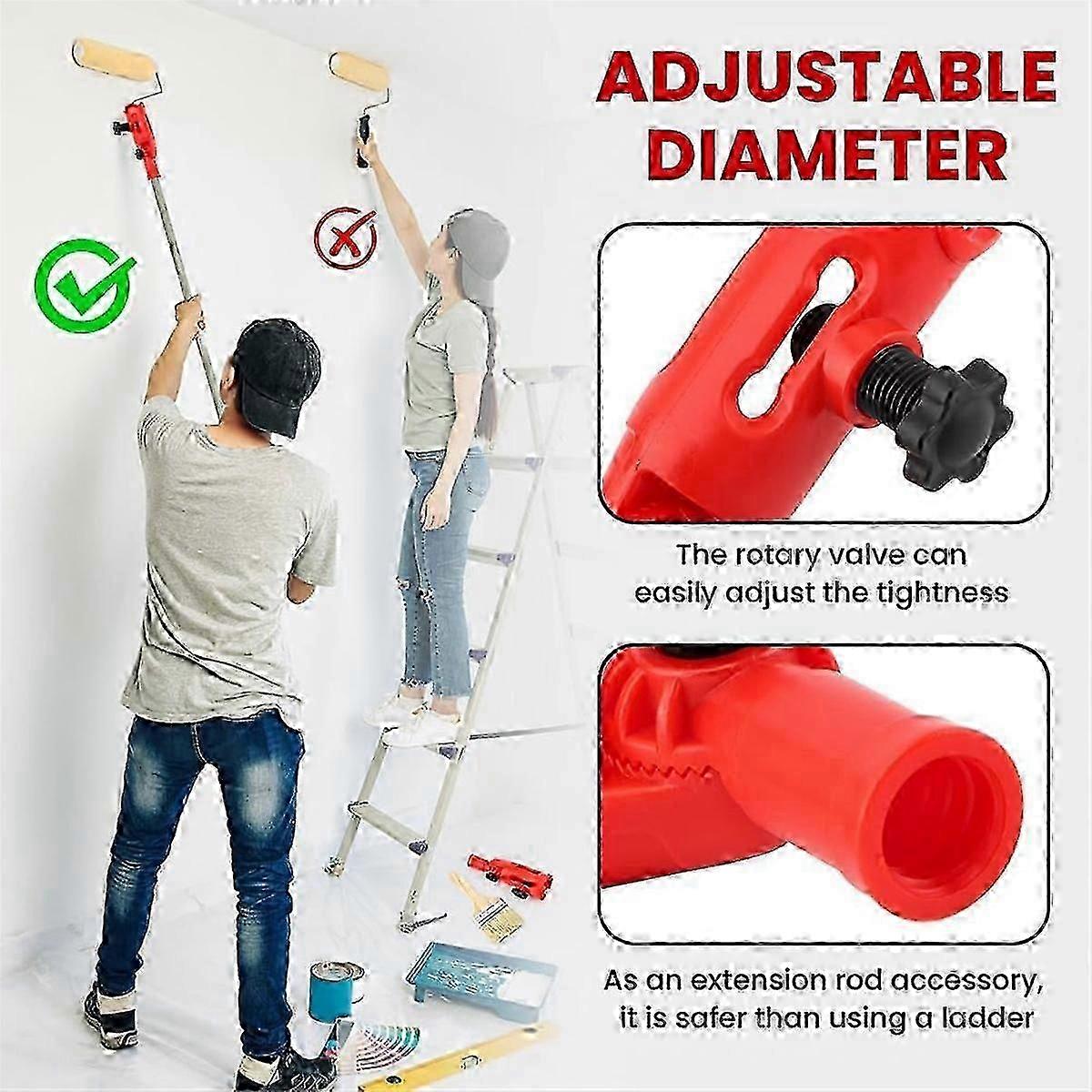 Extensor de pincel multiangular com acessórios para rolo de pintura e cabo extensor.