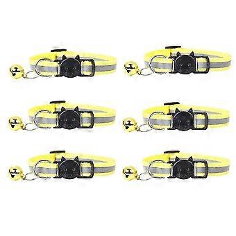 Adjustable Reflective Cat Collars with Quick-Release Buckle and Bell, 20-32cm, 6pcs Yellow