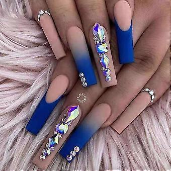 False Nails Long Fake Nails Gold Foil Press on Nails Ballerina Acrylic Stick on Nails 24pcs for Women and Girls