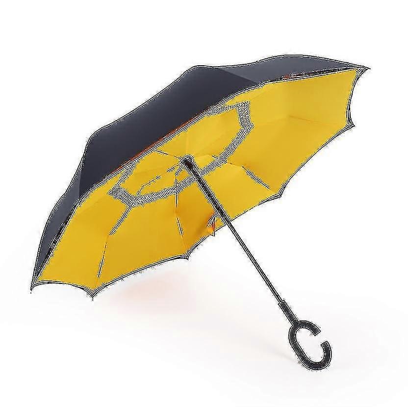 C- Parasol Folding Rain Windproof Umbrella Double Layers Inverted Reverse--yellow