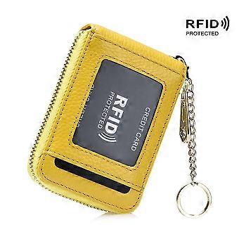 Porte-cartes de crdit en cuir vritable avec blocage RFID pour accordon pour femme, portefeuilles compacts fermeture clair avec fentre d'identificatio