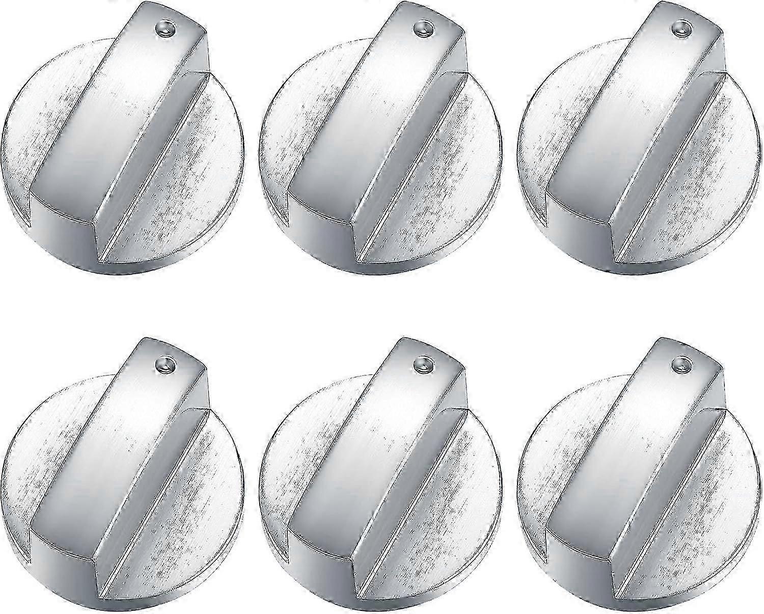 XYCY-6 Pcs Gas Stove Control Knobs, Metal 6mm Cooker Control Switch Knobs, Silver Adaptors Oven Cooking Surface Switch Buttons, Gas Hob Knobs Control 