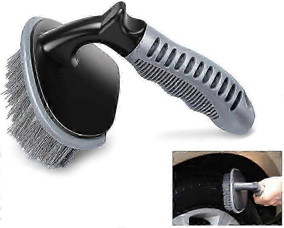 Tire wash brush with universal rubber handle,