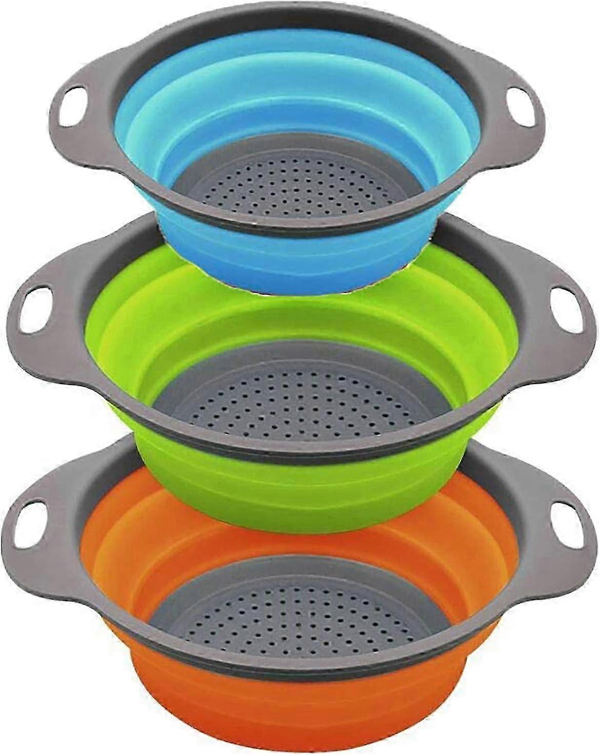 Kitchen Foldable Colander, Foldable Silicone Colander, Round Foldable Colander 3 Pieces, Space Savin