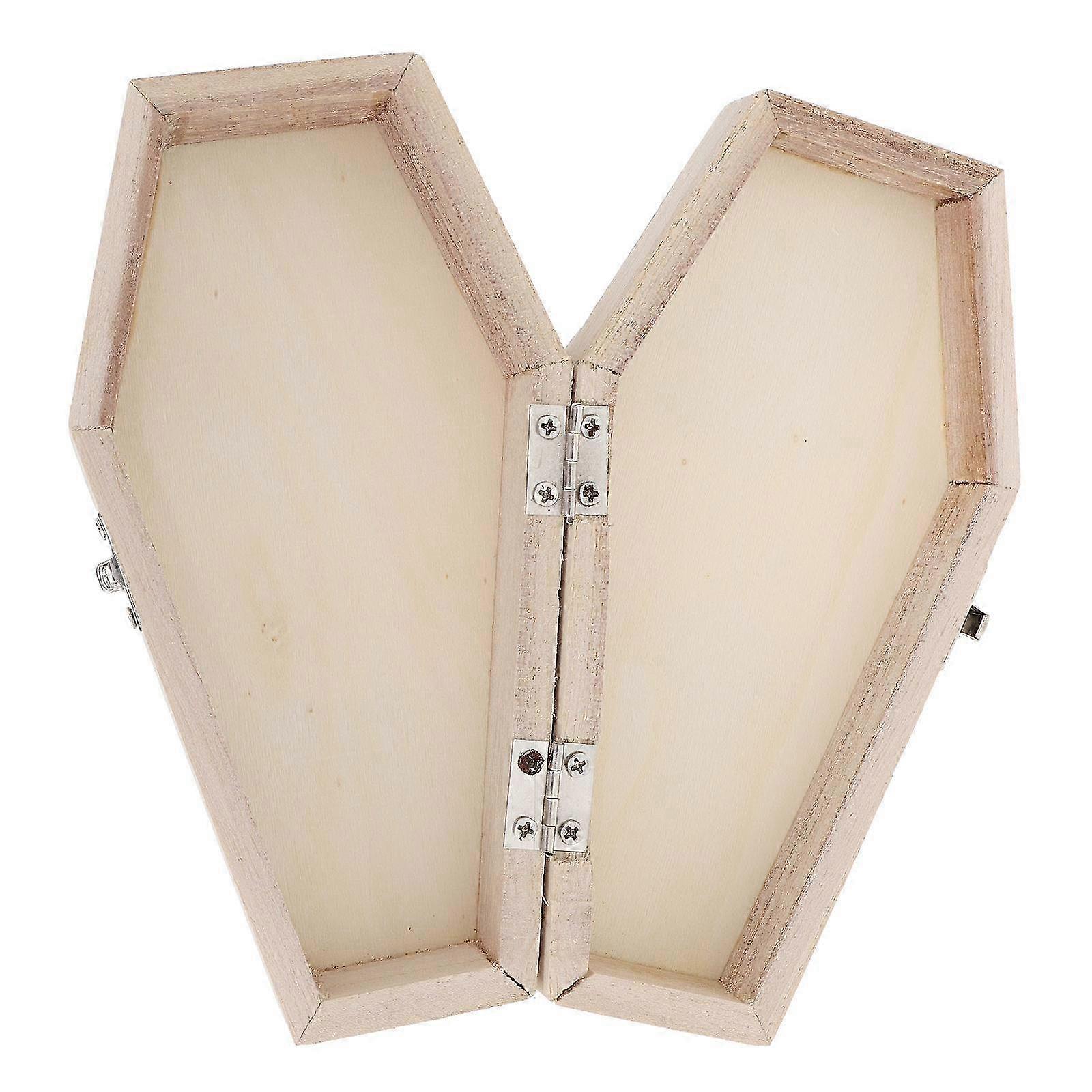 Wooden 2Pcs Halloween Coffin Storage Box Hexagonal Candy Present Boxes