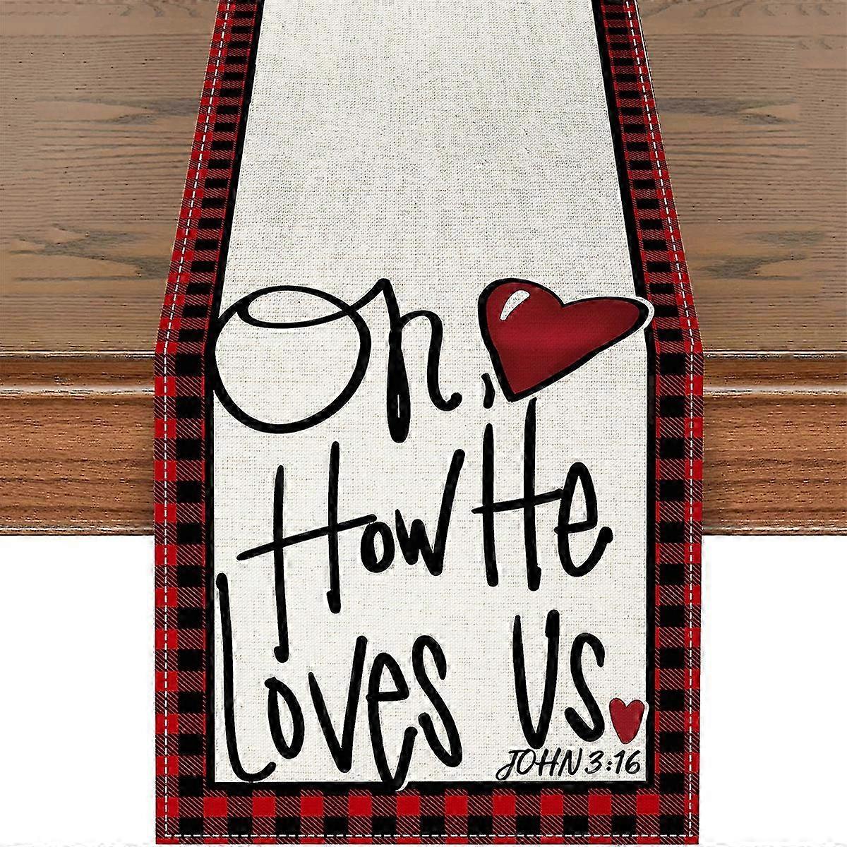Linen Heart Print Table Runner