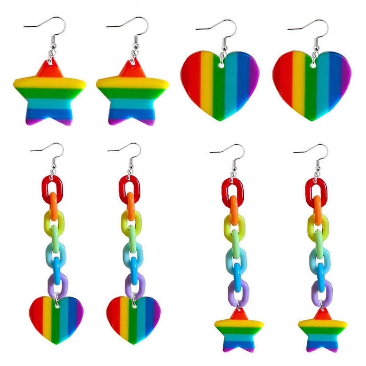 Lightweight Rainbow-Patterned Acrylic Dangle Earrings