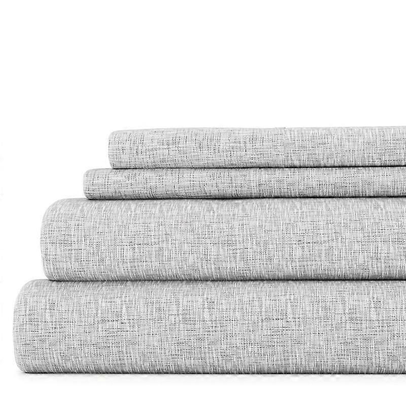4 Piece Pattern Microfiber Bed Sheets Set Light Gray Chambray Style Queen