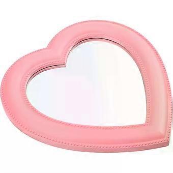 Espelho de maquiagem em formato de coração, com suporte e opção de fixação na parede, em rosa, feito de PU e alumínio. Ideal para uso em mesas ou bancadas, com um design criativo e elegante, perfeito para cuidados com a pele e maquiagem.