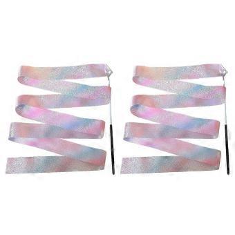 2Pcs Gymnastics Ribbons with Wand Strong Sparkling Soft Smooth Long Ribbon Training 2/4m Artistic Dancing Twirling Stick Streamers Children Toy