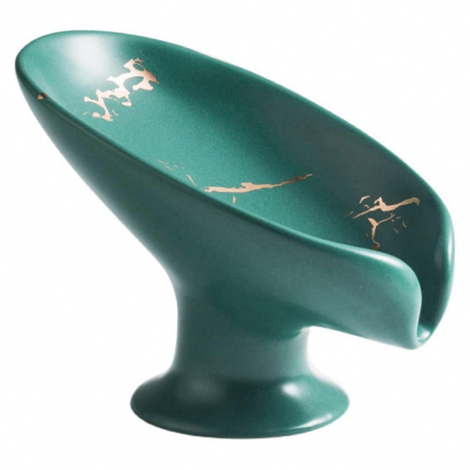 Self-Draining Soap Dish Keeps Dry, Leaf Shape Ceramic Soap Dish with Marble Pattern for Shower, Bathroom Sink