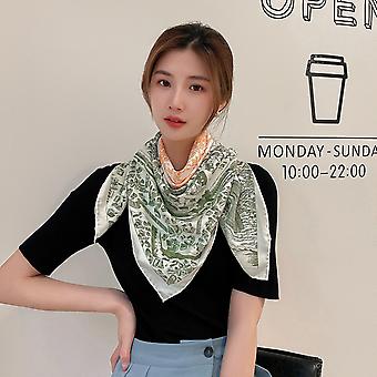 35 x 35 Women Square Stain Silk Like Head Scarf Hair Wrap Scarves Night Sleeping, Green-7