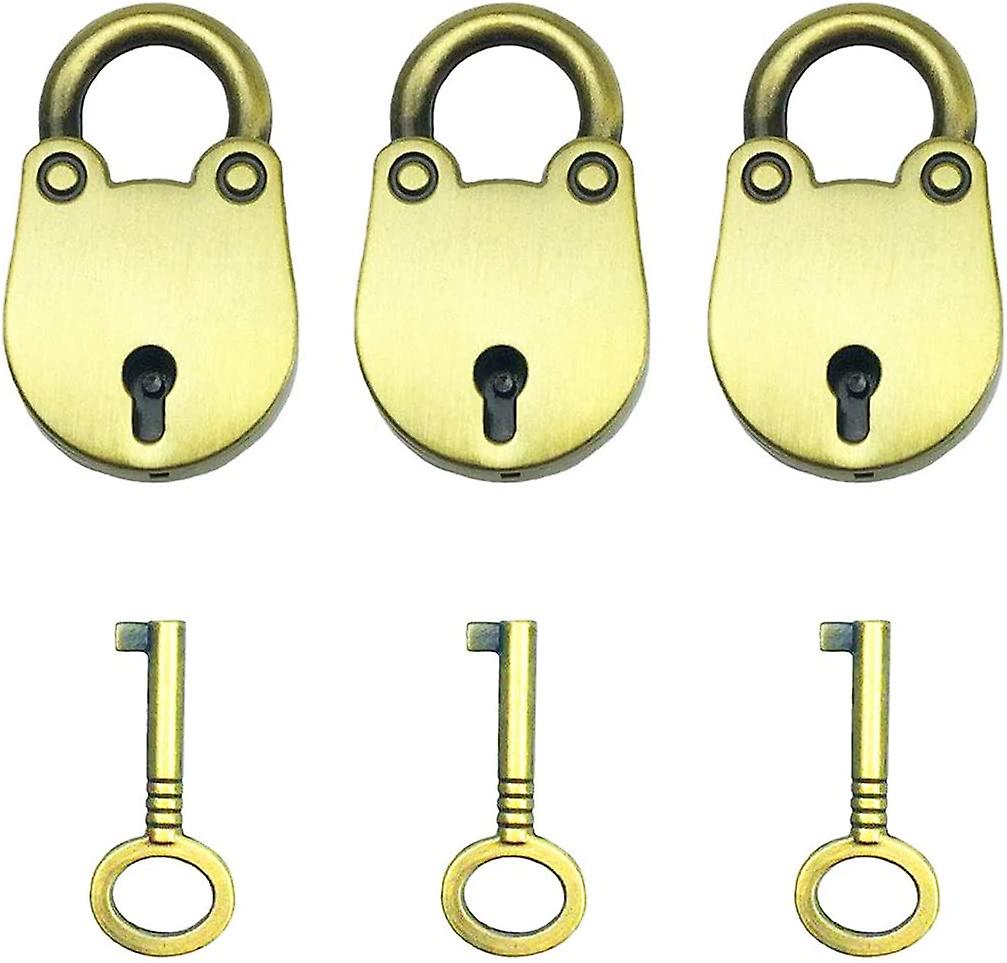 3pcs Vintage Antique Style Mini Bear Head Archaize Padlocks Key Lock with Keys (Brass)