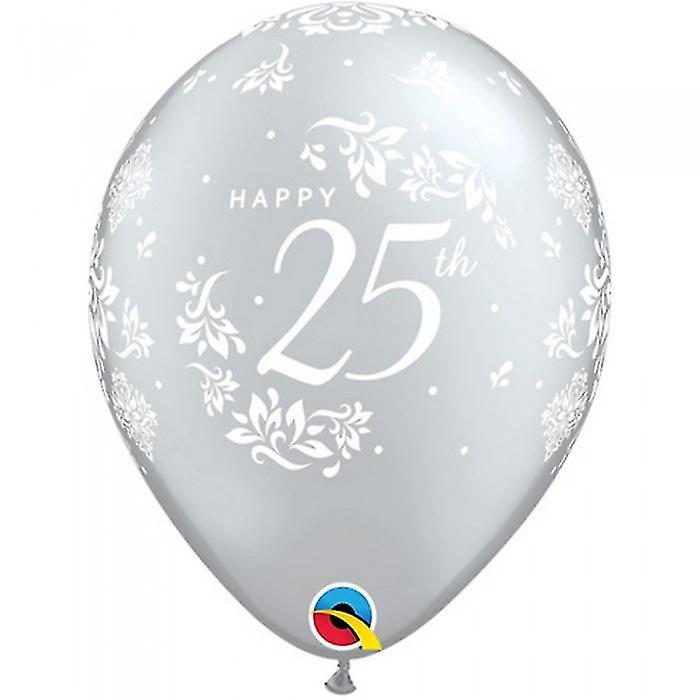 Ballons en latex damassé Qualatex 25e anniversaire (paquet de 6)