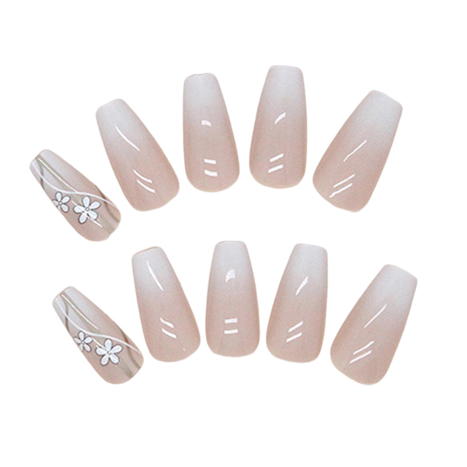 Beige Gradient Square Fake Nails Durable & Never Splitting Com
